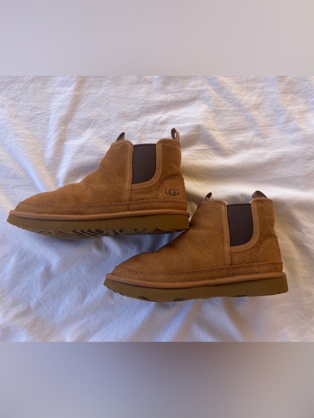 UGG Neumel Chelsea NWOT Girl Sz 3 Chestnut Suede Slip-On Shearling-Lined Boot - Picture 3 of 8